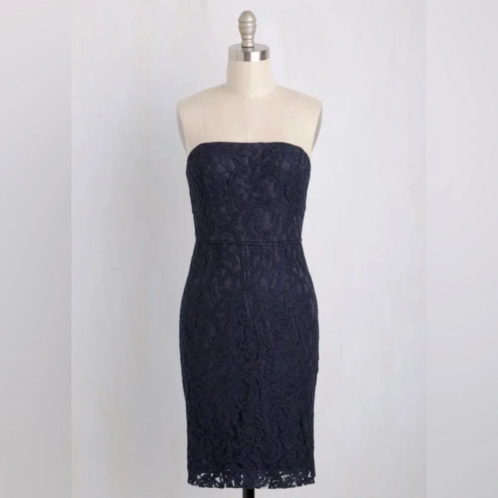 Navy Blue Strapless Sheath Party Dress Wedding Cocktail Formal Marina Size 14